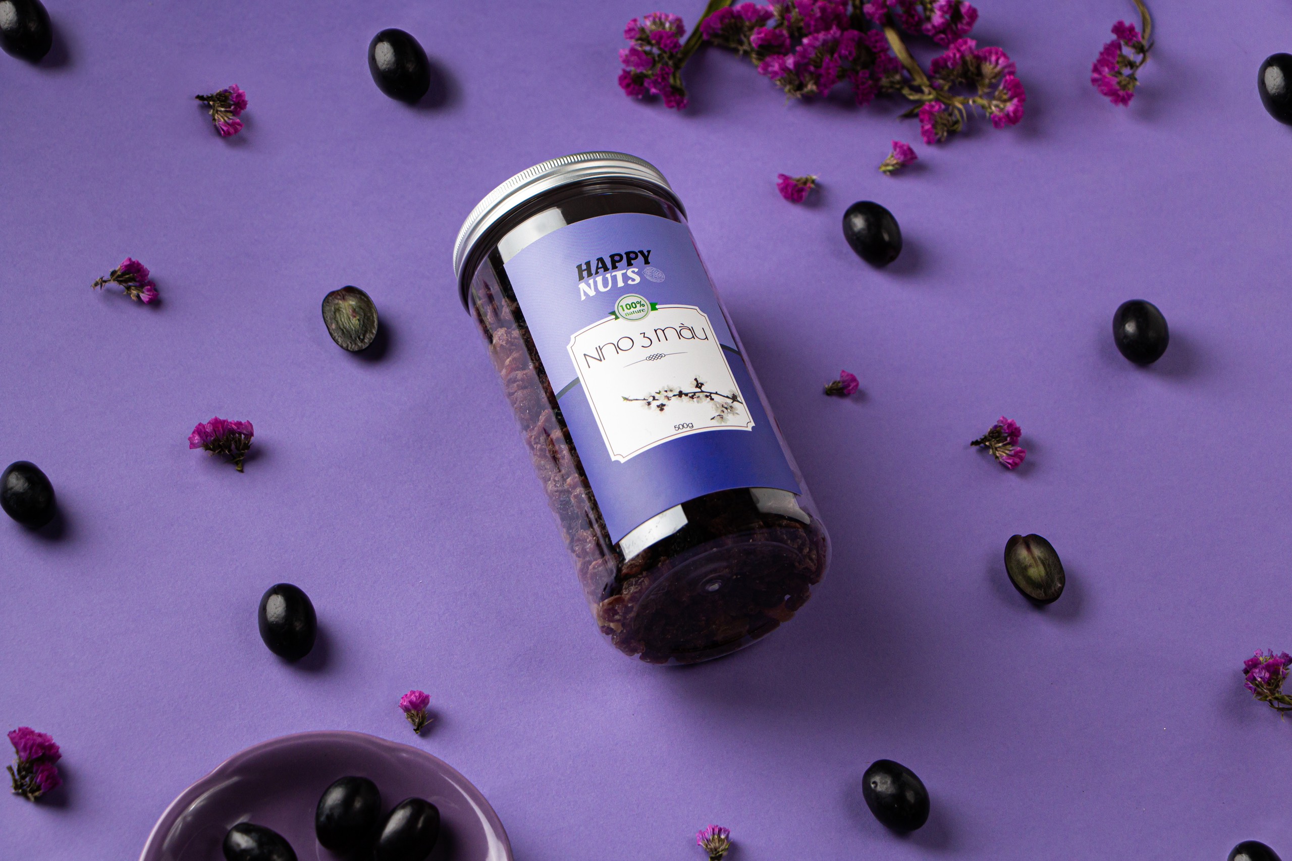 (Tặng 500g yến mạch) Nho khô 3 màu Happy Nuts sấy, không đường 500gr